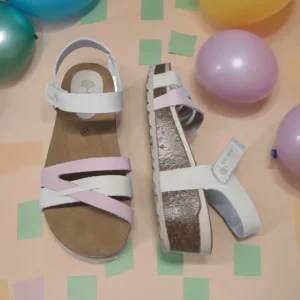 Calzaro Sandalias Bios | Sandalia Cuña 5803 Gris y Malva Tiras .