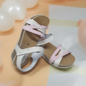 Calzaro Sandalias Bios | Sandalia Cuña 5803 Gris y Malva Tiras .