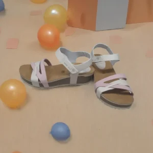 Calzaro Sandalias Bios | Sandalia Cuña 5803 Gris y Malva Tiras .