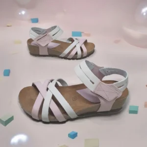 Calzaro Sandalias Bios | Sandalia Cuña 5338 Malva Gris Tiras Cruzadas.