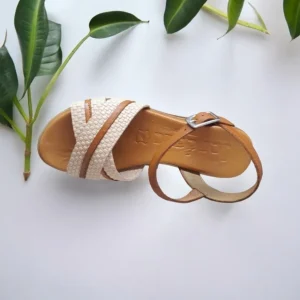 Calzaro Sandalias | Sandalia Cuña Baja Flexible 4196 Taupe y Cuero