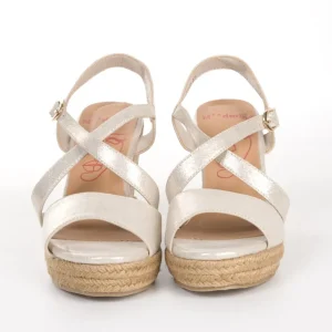 Calzaro Alpargatas | Alpargatas | Sandalia Cuña Corcho y Yute 711 Oro Platino.