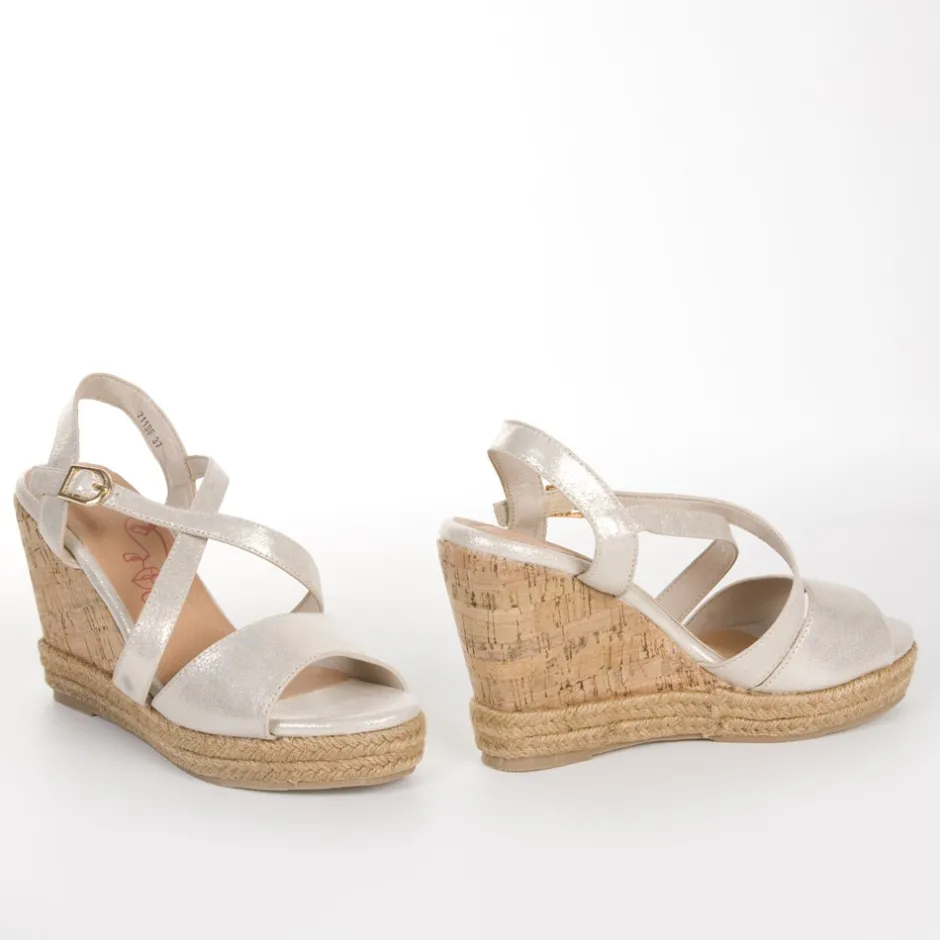 sandalia_cua_corcho_y_yut_5.webp Calzaro Alpargatas | Alpargatas | Sandalia Cuña Corcho y Yute 711 Oro Platino.