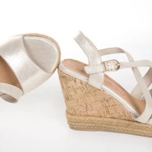 Calzaro Alpargatas | Alpargatas | Sandalia Cuña Corcho y Yute 711 Oro Platino.