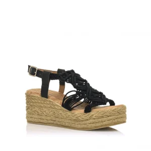 Calzaro Sandalias | Alpargatas | Sandalia Cuña Media Tipo Esparto Frida 50595 Negro