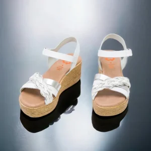 Calzaro Sandalias | Sandalia Cuña Piel 2961 Blanco Plata Irene.