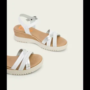 Calzaro Sandalias | Sandalia Cuña Piel 3025 Blanco Plata Ela.
