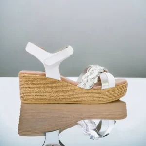 Calzaro Sandalias | Sandalia Cuña Piel 2961 Blanco Plata Irene.