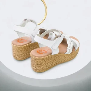Calzaro Sandalias | Sandalia Cuña Piel 2961 Blanco Plata Irene.