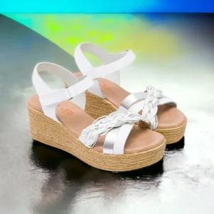 Calzaro Sandalias | Sandalia Cuña Piel 2961 Blanco Plata Irene.
