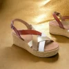 Calzaro Sandalias | Sandalia Cuña Piel 2964 Moka Platino Iris.