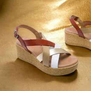 Calzaro Sandalias | Sandalia Cuña Piel 2964 Moka Platino Iris.