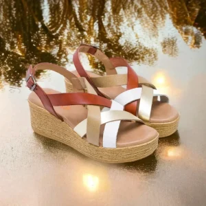 Calzaro Sandalias | Sandalia Cuña Piel 2964 Moka Platino Iris.