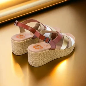 Calzaro Sandalias | Sandalia Cuña Piel 2964 Moka Platino Iris.