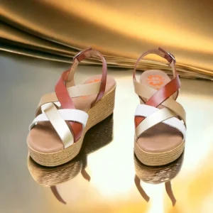 Calzaro Sandalias | Sandalia Cuña Piel 2964 Moka Platino Iris.