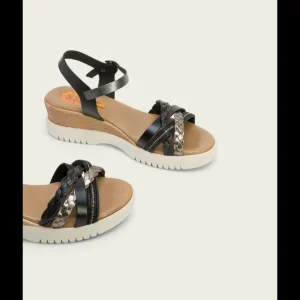 Calzaro Sandalias | Sandalia Cuña Piel 3027 Negro Plomo Elena.