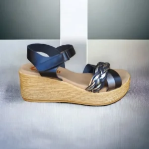 Calzaro Sandalias | Sandalia Cuña Piel 2961 Negro Plomo Irene.