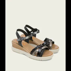 Calzaro Sandalias | Sandalia Cuña Piel 3027 Negro Plomo Elena.