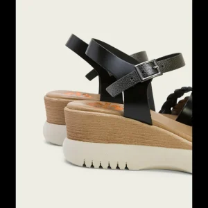 Calzaro Sandalias | Sandalia Cuña Piel 3027 Negro Plomo Elena.
