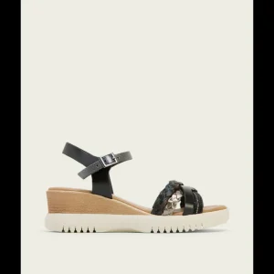 Calzaro Sandalias | Sandalia Cuña Piel 3027 Negro Plomo Elena.