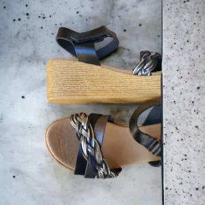 Calzaro Sandalias | Sandalia Cuña Piel 2961 Negro Plomo Irene.