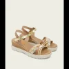 Calzaro Sandalias | Sandalia Cuña Piel 3027 Taupe Tejido Elena.