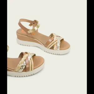 Calzaro Sandalias | Sandalia Cuña Piel 3027 Taupe Tejido Elena.