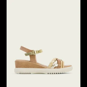 Calzaro Sandalias | Sandalia Cuña Piel 3027 Taupe Tejido Elena.