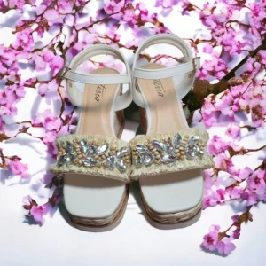 Calzaro Sandalias | Alpargatas | Sandalia Cuña Yute 23069 Adorno Rafia Beige