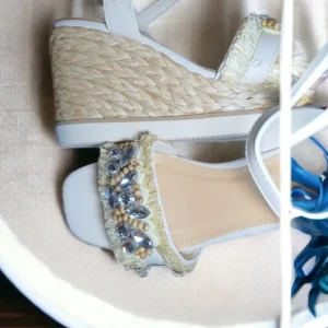 Calzaro Sandalias | Alpargatas | Sandalia Cuña Yute 23069 Adorno Rafia Beige