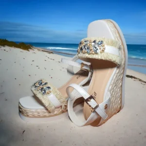 Calzaro Sandalias | Alpargatas | Sandalia Cuña Yute 23069 Adorno Rafia Beige