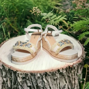Calzaro Sandalias | Alpargatas | Sandalia Cuña Yute 23069 Adorno Rafia Beige