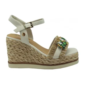 Calzaro Sandalias | Alpargatas | Sandalia Cuña Yute 23069 Adorno Rafia Beige