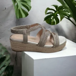 Calzaro Sandalias | Alpargatas | Sandalia Cuña Yute  23526 Gris Tiras Trenza