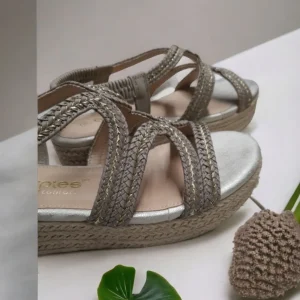 Calzaro Sandalias | Alpargatas | Sandalia Cuña Yute  23526 Gris Tiras Trenza
