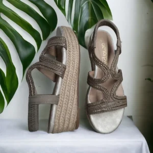 Calzaro Sandalias | Alpargatas | Sandalia Cuña Yute 23526 Gris Tiras Trenza