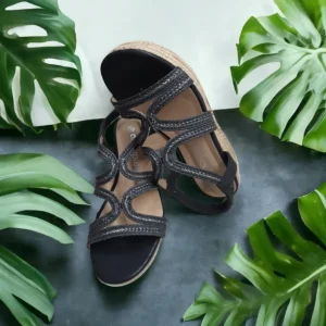 Calzaro Alpargatas | Alpargatas | Sandalia Cuña Yute 23526 Negro Tiras Trenza