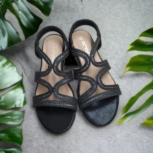 Calzaro Alpargatas | Alpargatas | Sandalia Cuña Yute 23526 Negro Tiras Trenza
