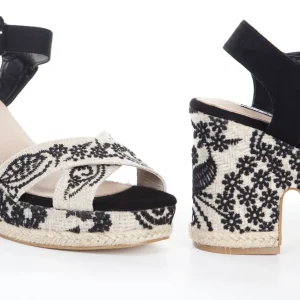 Calzaro Sandalias | Alpargatas | Sandalia Cuña Yute Brígida Negra Taupe