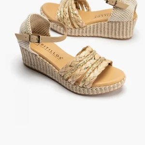 Calzaro Sandalias | Alpargatas | Sandalia de Mujer Pala 5502 Tiras Rafia Natural beige.