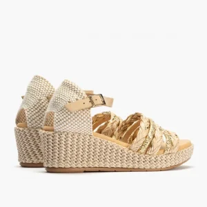 Calzaro Sandalias | Alpargatas | Sandalia de Mujer Pala 5502 Tiras Rafia Natural beige.