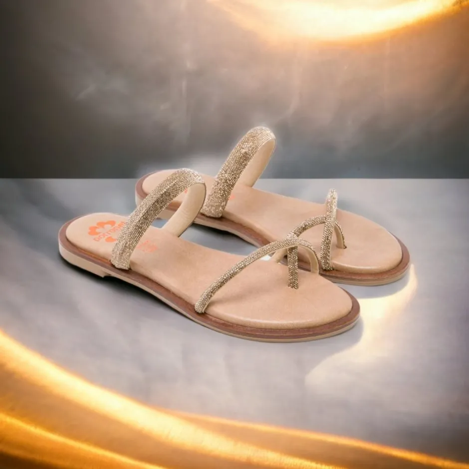 sandalia_esclava_plana__p_2.webp Calzaro Sandalias | Sandalia Esclava Plana 3008 Piel Platino Oro Cali.