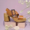 Calzaro Sandalias | Sandalia Hebilla Tacón Ancho Alto 4186 Cuero