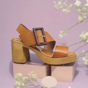 Calzaro Sandalias | Sandalia Hebilla Tacón Ancho Alto 4186 Cuero