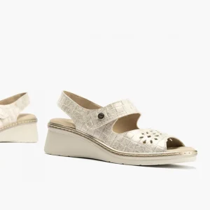 Calzaro Sandalias | Sandalia Mujer 5680 Ancho Especial Con Velcro Dorado.