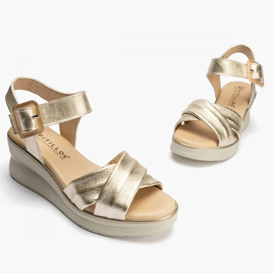 sandalia_mujer_cua_alta_p_0-1.webp Calzaro Sandalias | Sandalia Mujer Cuña Alta Pintada 5610 Pala Tubulares Laminado Dorado..