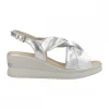 Calzaro Sandalias | Sandalia Mujer Cuña Alta Pintada 5611 Tubulares Entrelazados Plata. Dorado..