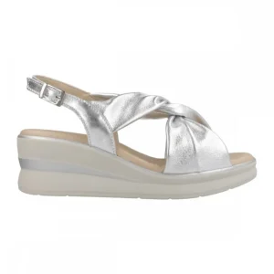 Calzaro Sandalias | Sandalia Mujer Cuña Alta Pintada 5611 Tubulares Entrelazados Plata. Dorado..