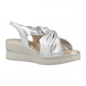 Calzaro Sandalias | Sandalia Mujer Cuña Alta Pintada 5611 Tubulares Entrelazados Plata. Dorado..