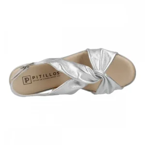Calzaro Sandalias | Sandalia Mujer Cuña Alta Pintada 5611 Tubulares Entrelazados Plata. Dorado..